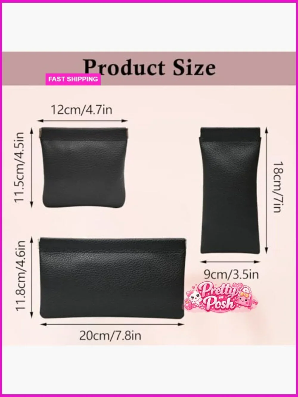 3-Piece Snap Closure PU Leather Cosmetic Bag Set for Travel